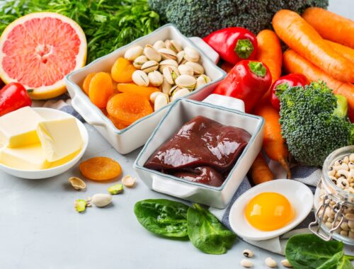 Balanced clean eating nutrition, food rich in vitamin a