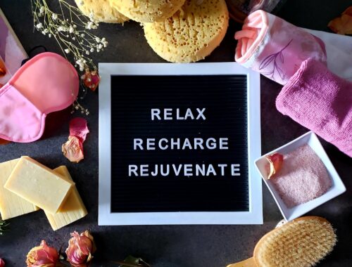 Words on letter board to motivate self care